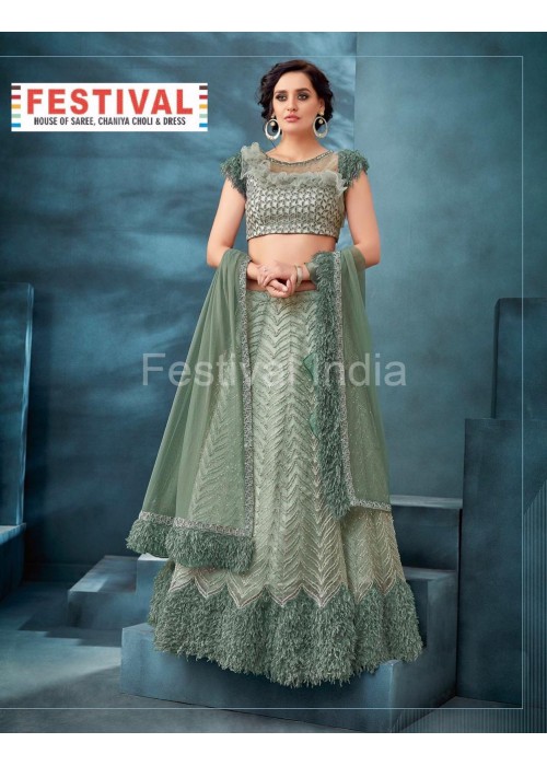 Divine Green Color Soft Net With Silk Designer Wedding Wear Lehenga Choli